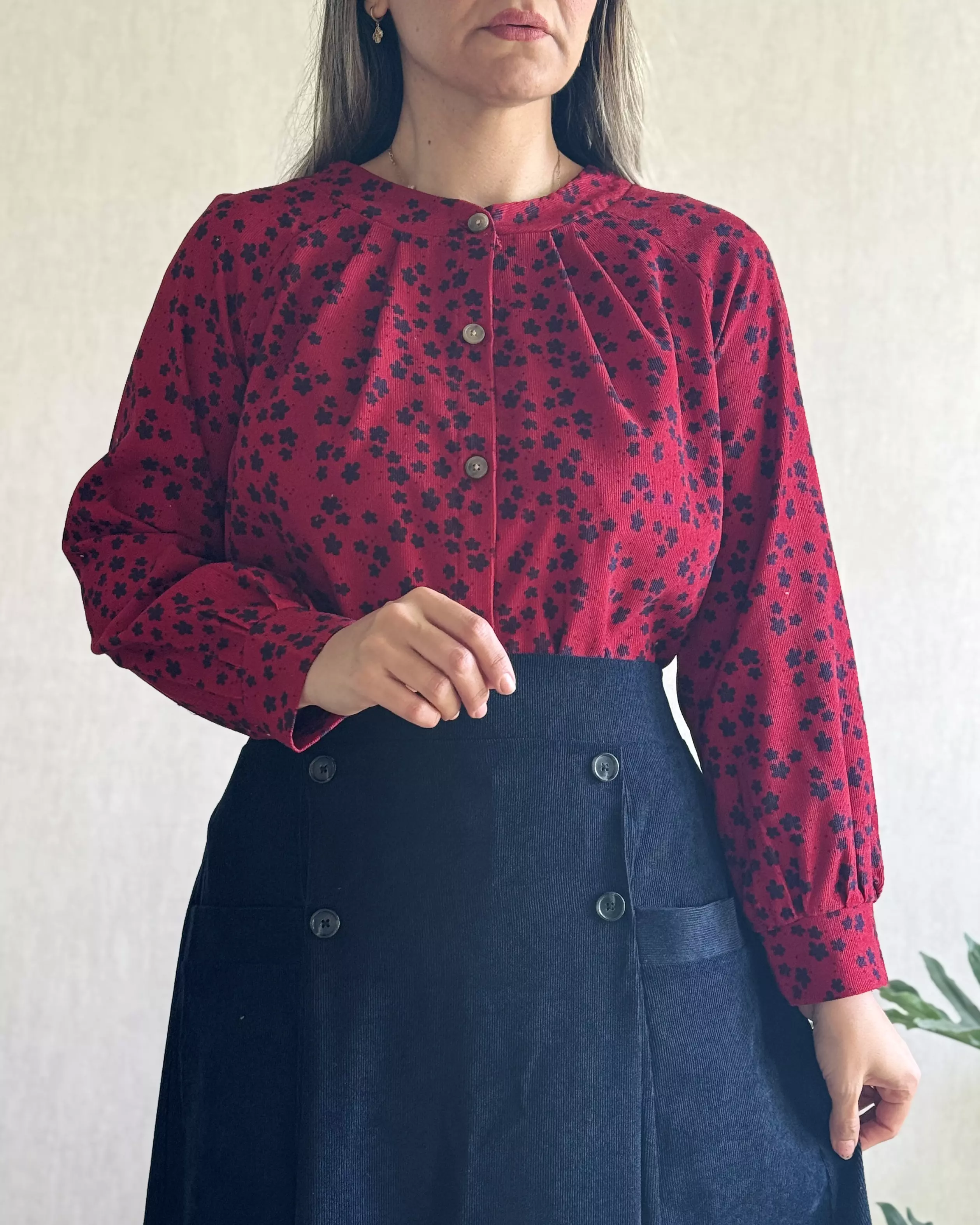 شومیز مخمل کبریتی طرحدار 5
